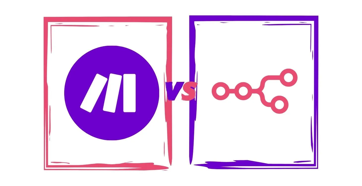 an illustration showing the MAKE and n8n logo VS each other 