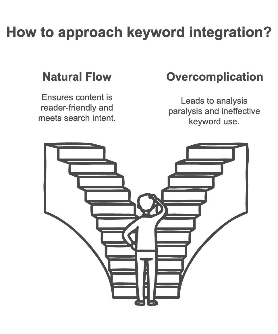 an illustration of two stair cases indicating the two different approaches of Keyword integration